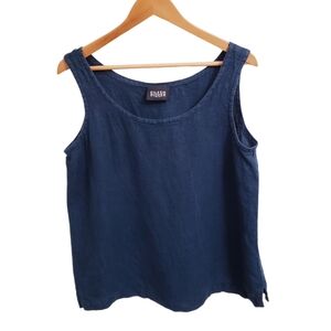 Eileen Fisher 100% Linen Waffle Knit Teal Green Scoop Neck Tank